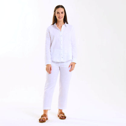 Ladies Linen - Long Sleeve Shirt | White
