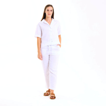 Ladies Linen - Short Sleeve Shirt | White