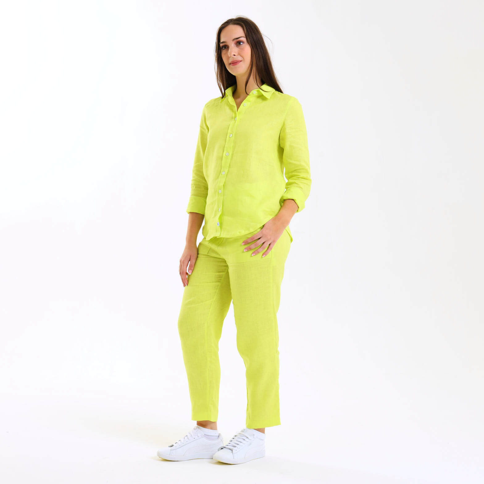 Ladies Linen - Long Sleeve Shirt | Zesty Lime
