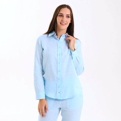 Ladies Linen - Long Sleeve Shirt | Baby Blue
