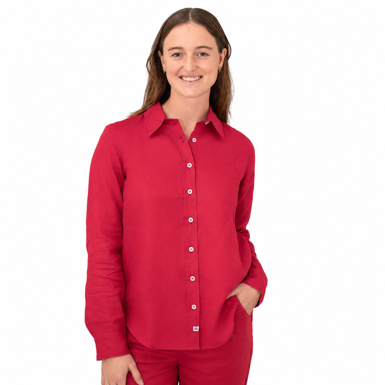 Ladies Linen - Long Sleeve Shirt | Raspberry