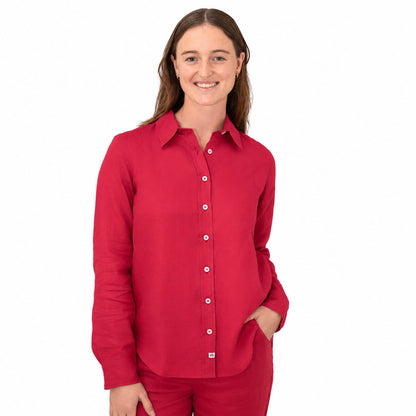Ladies Linen - Long Sleeve Shirt | Raspberry