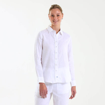 Ladies Linen - Long Sleeve Shirt | White