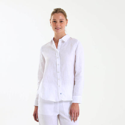 Ladies Linen - Long Sleeve Shirt | White