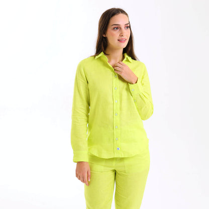 Ladies Linen - Long Sleeve Shirt | Zesty Lime