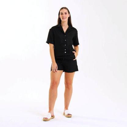 Ladies Linen - Short Sleeve Shirt | Black