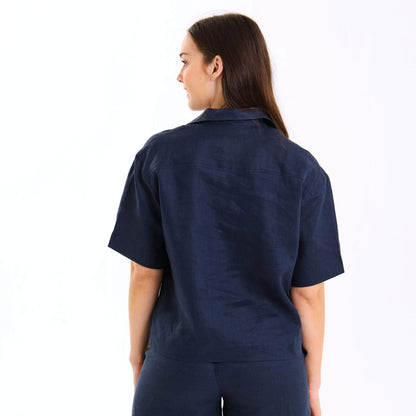 Ladies Linen - Short Sleeve Shirt | Navy