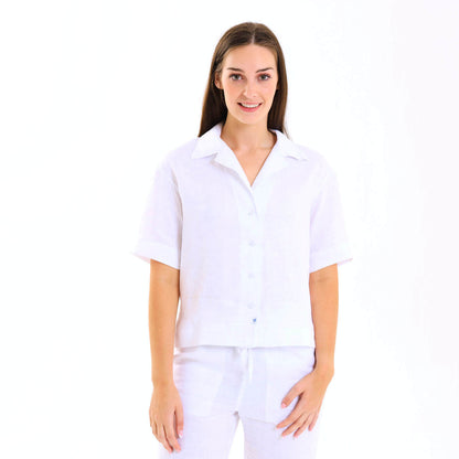 Ladies Linen - Short Sleeve Shirt | White