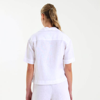 Ladies Linen - Short Sleeve Shirt | White