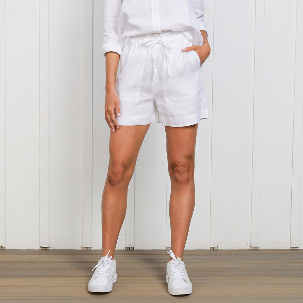 Ladies Linen Shorts White