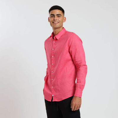 Long Sleeve Linen Shirt | Coral