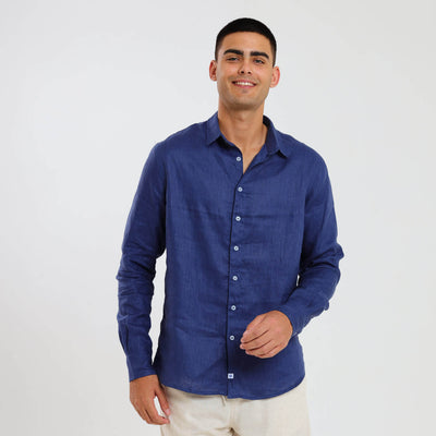 Long Sleeve Linen Shirt | Navy