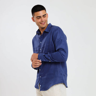 Long Sleeve Linen Shirt | Navy