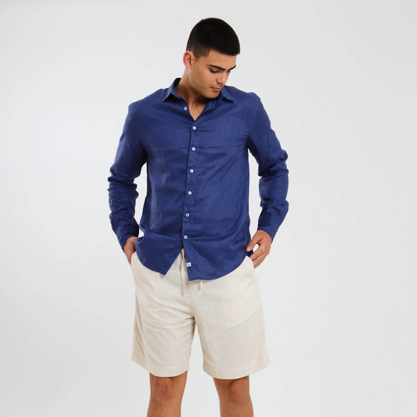 Long Sleeve Linen Shirt | Navy