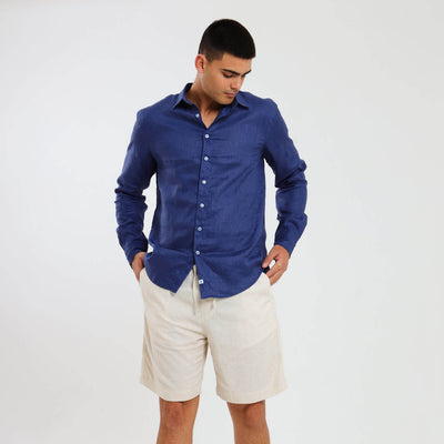 Long Sleeve Linen Shirt | Navy