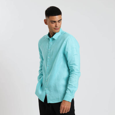 Long Sleeve Linen Shirt | Turquoise