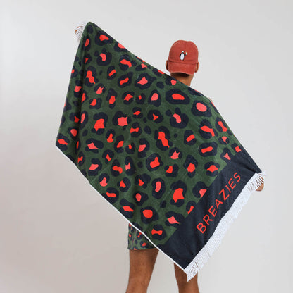 Luxury Beach Towel - Leopard | Army Green