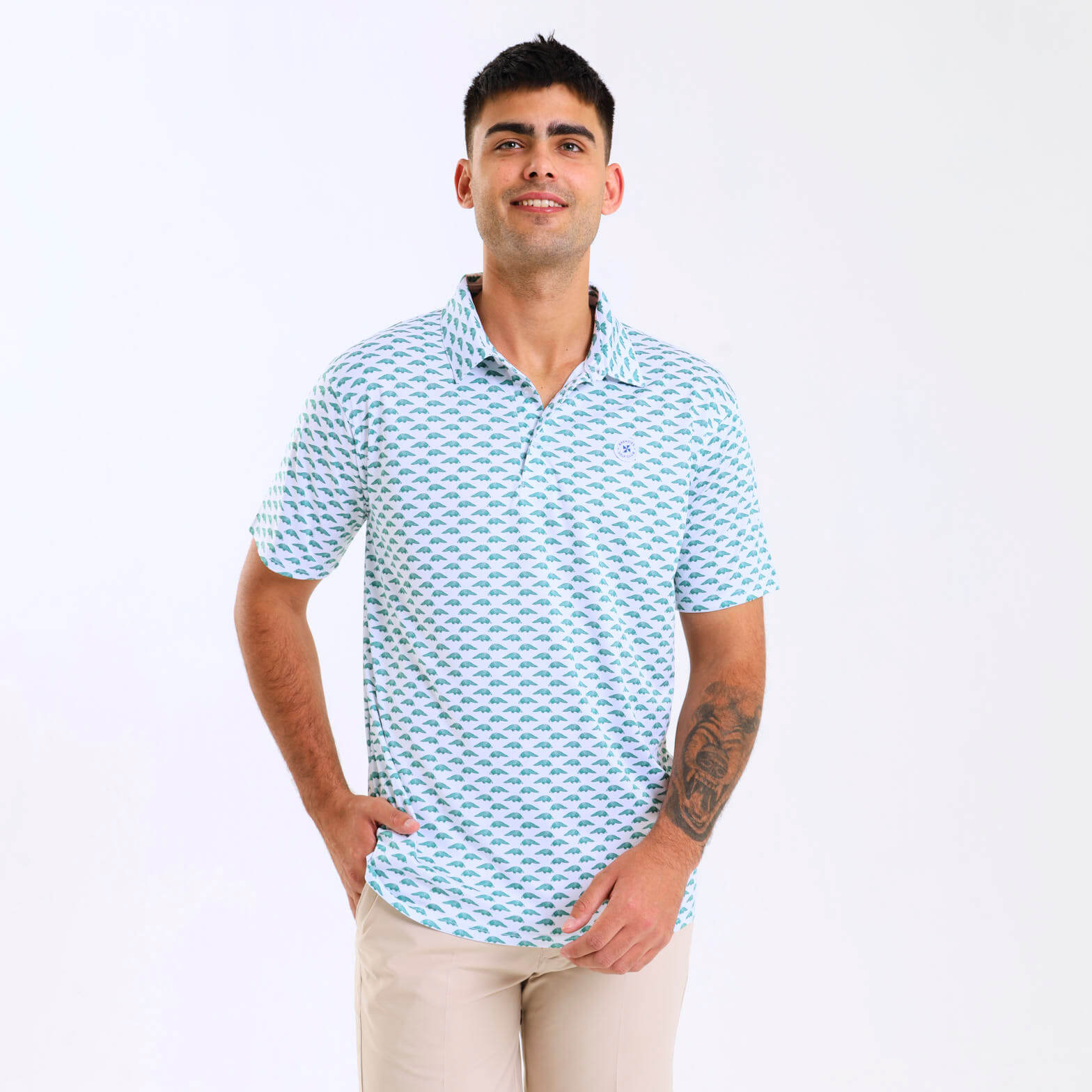 Mens Golf Shirt - Mini Pangolins | Army Green