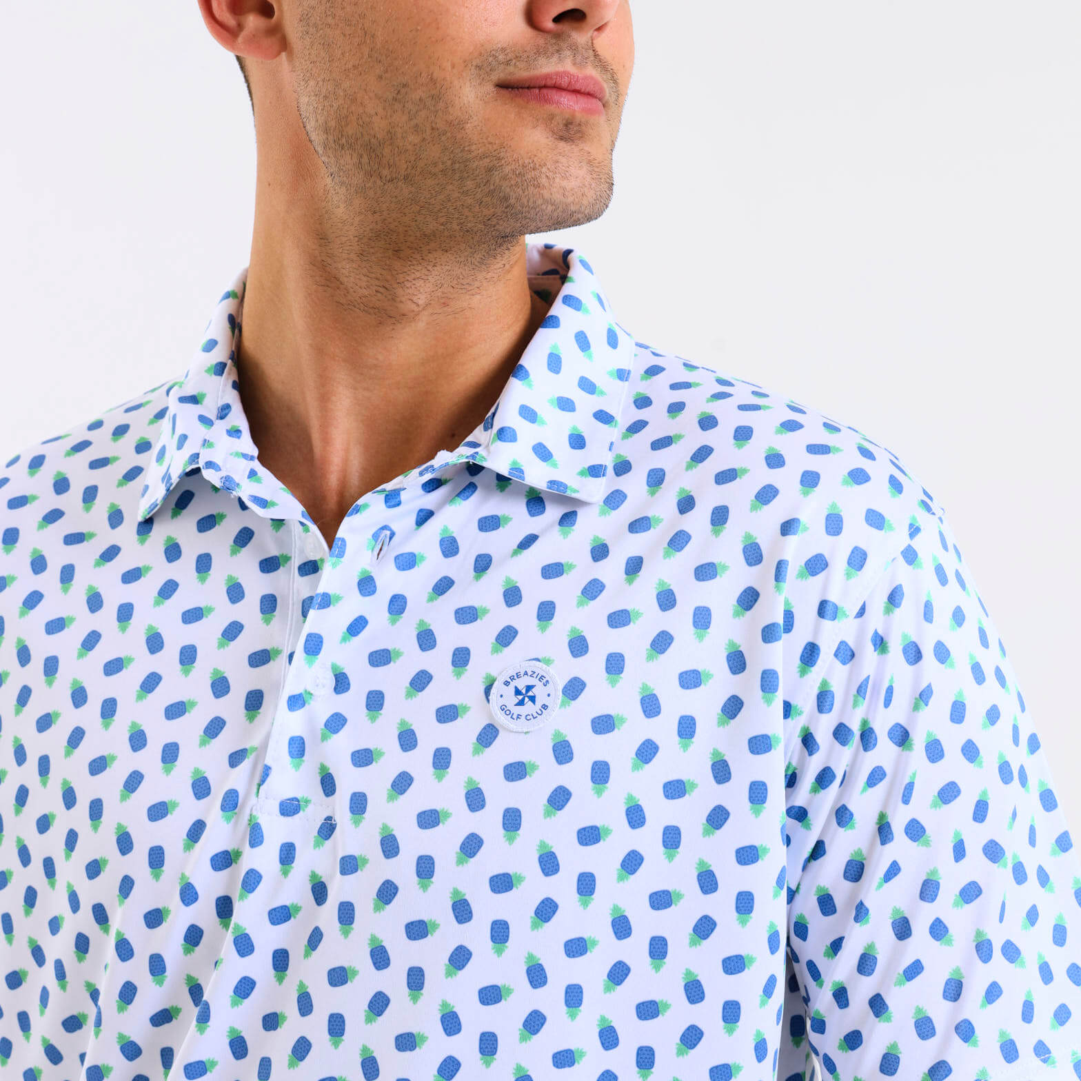 Mens Golf Shirt - Pineapples | Blue
