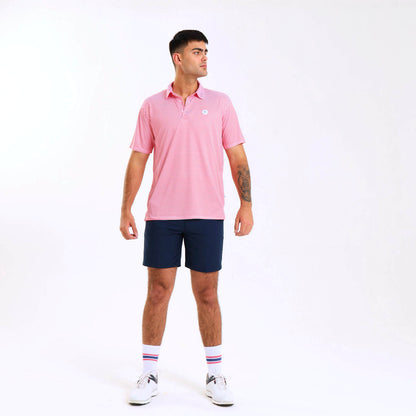 Mens Golf Shirt - Stripes | Coral