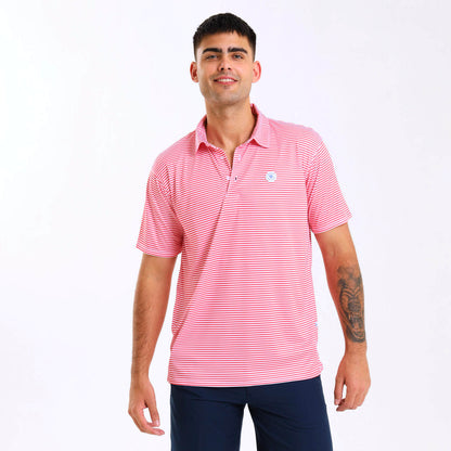 Mens Golf Shirt - Stripes | Coral