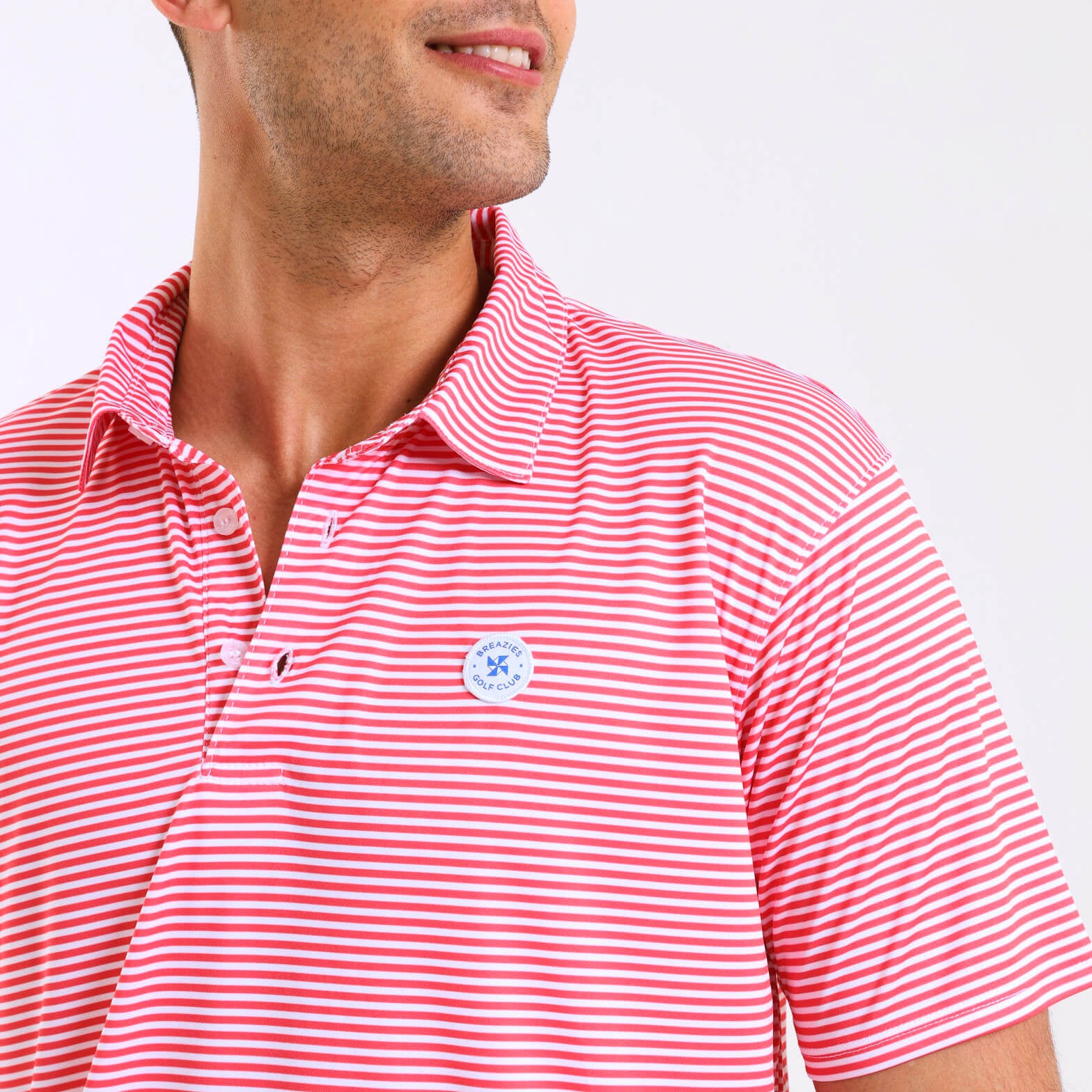 Mens Golf Shirt - Stripes | Coral