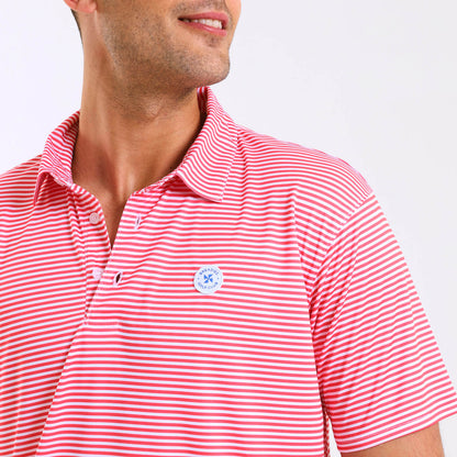 Mens Golf Shirt - Stripes | Coral