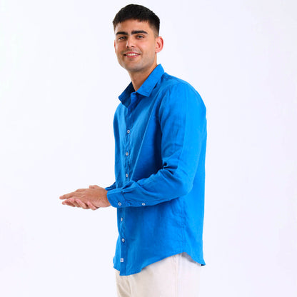 Long Sleeve Linen Shirt | Bright Blue