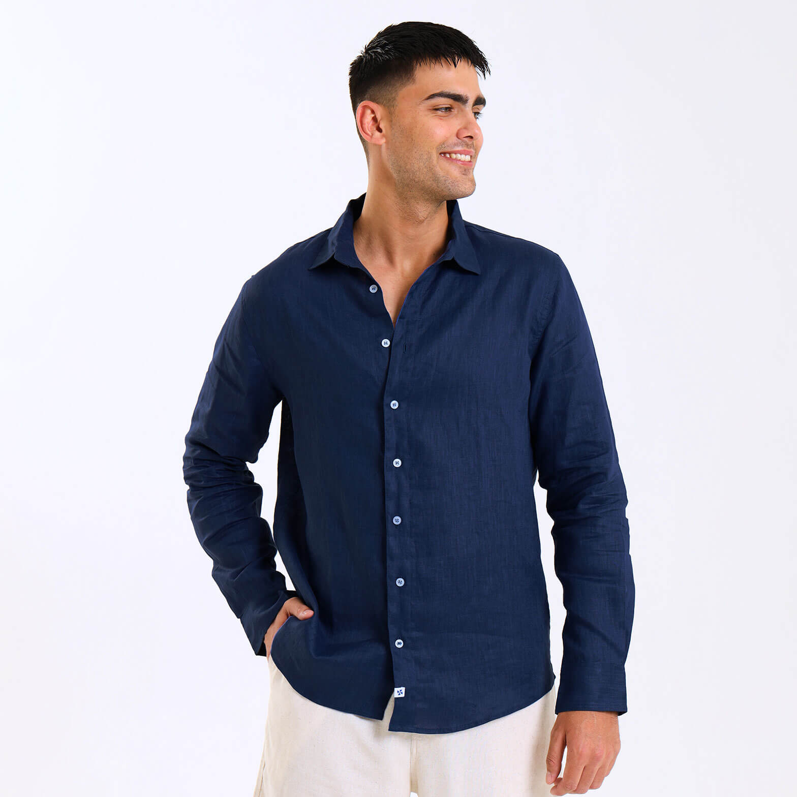 Long Sleeve Linen Shirt | Navy
