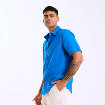 Short Sleeve Linen Shirt | Bright Blue