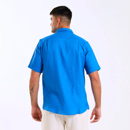Short Sleeve Linen Shirt | Bright Blue