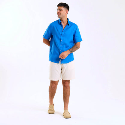 Short Sleeve Linen Shirt | Bright Blue