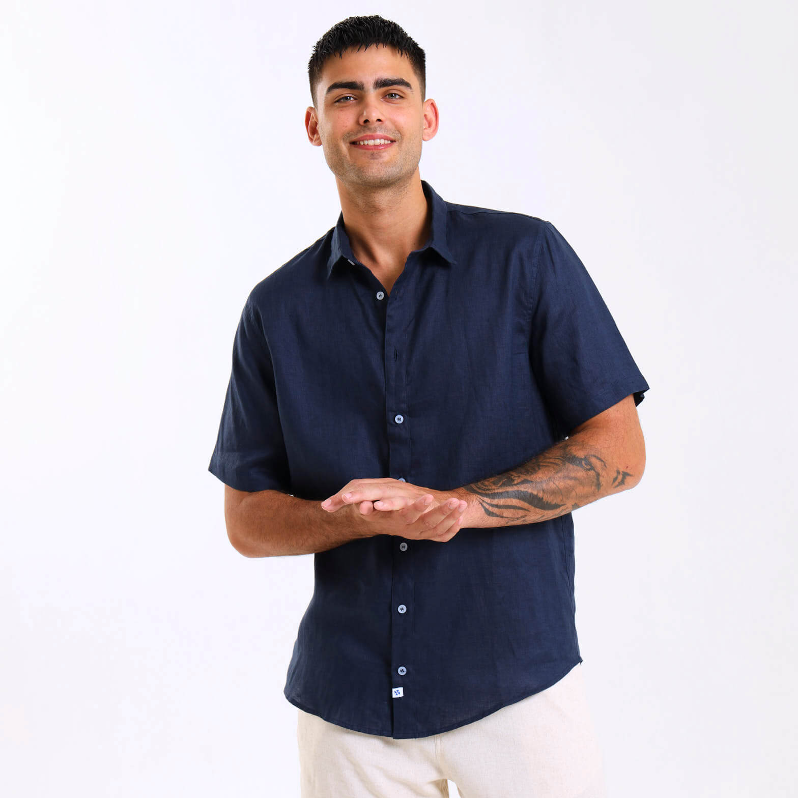 Short Sleeve Linen Shirt | Navy