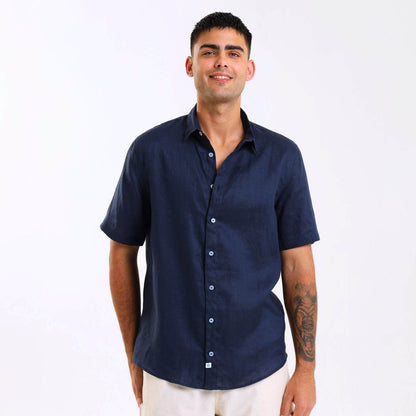 Short Sleeve Linen Shirt | Navy