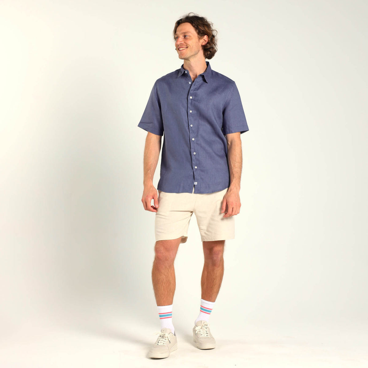 Short Sleeve Linen Shirt | Steel Blue