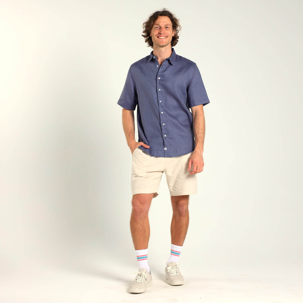 Short Sleeve Linen Shirt | Steel Blue