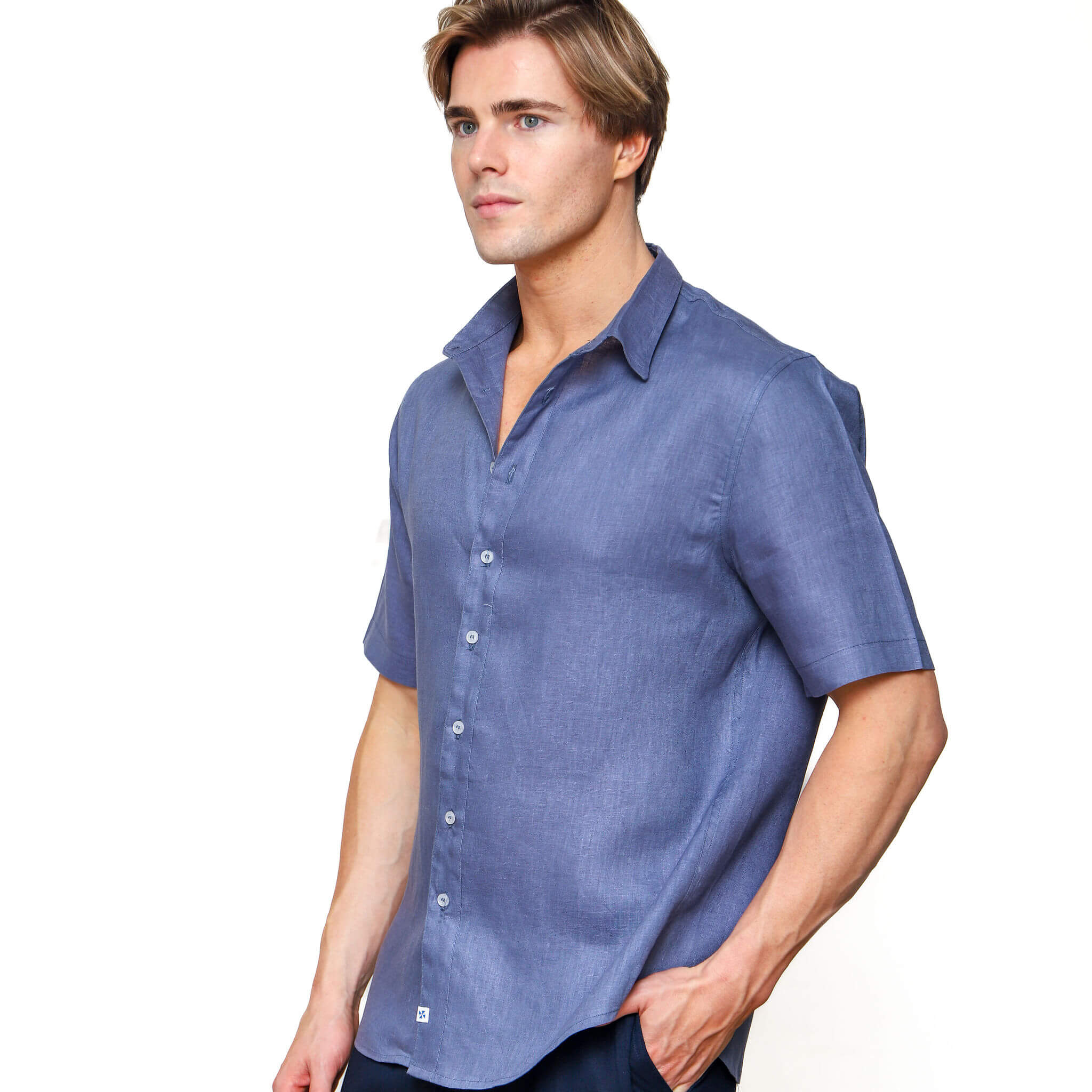 Short Sleeve Linen Shirt | Steel Blue