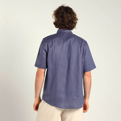 Short Sleeve Linen Shirt | Steel Blue
