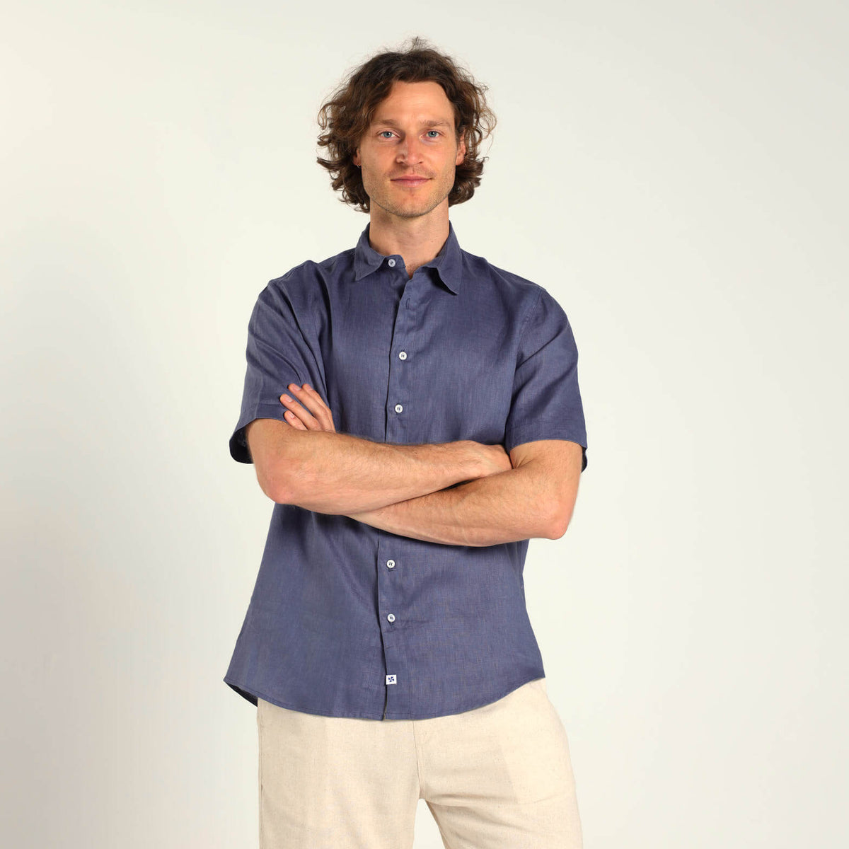 Short Sleeve Linen Shirt | Steel Blue