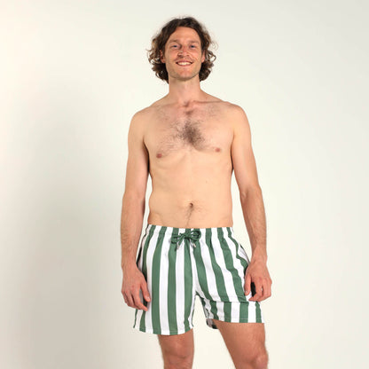 Swim Shorts - Stripes | Army Green & White