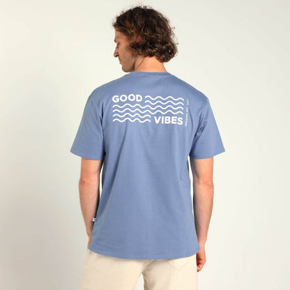 Printed Cotton Tee - Good Vibes | Blue
