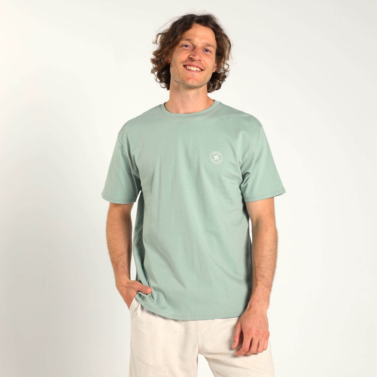 Printed Cotton Tee - Live Easy | Sage