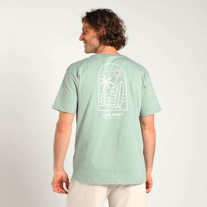 Printed Cotton Tee - Live Easy | Sage