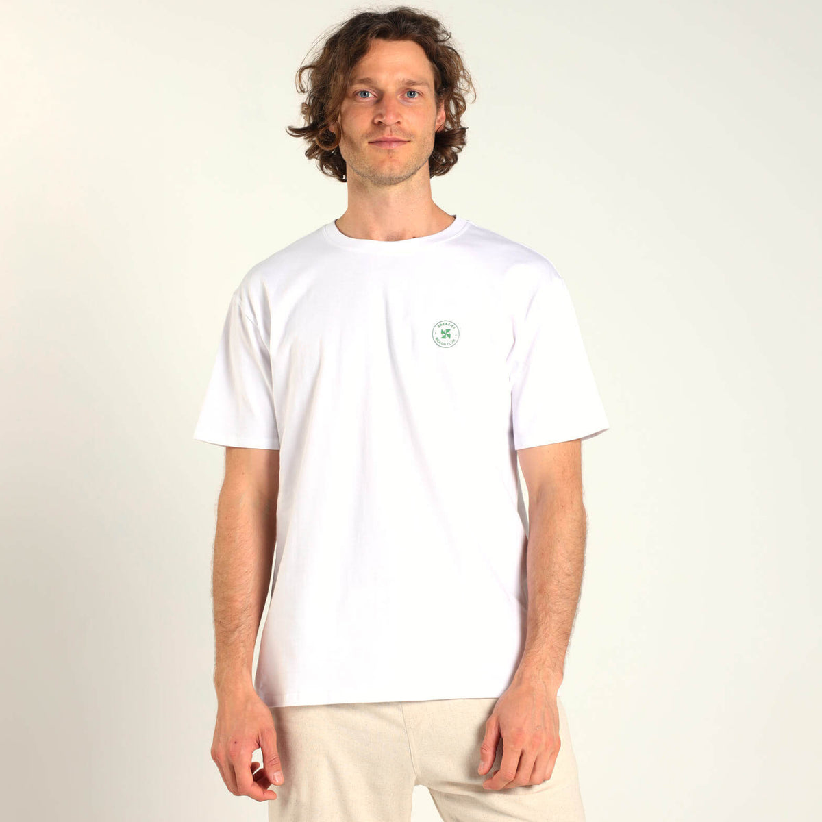 Printed Cotton Tee - Live Easy | White