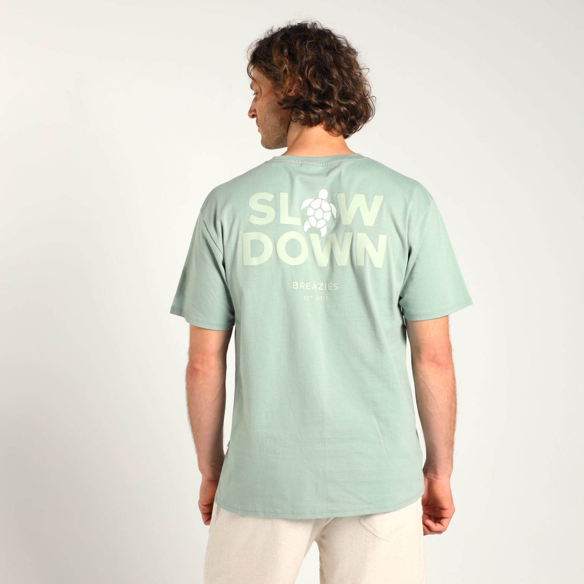 Printed Cotton Tee - Slow Down | Sage