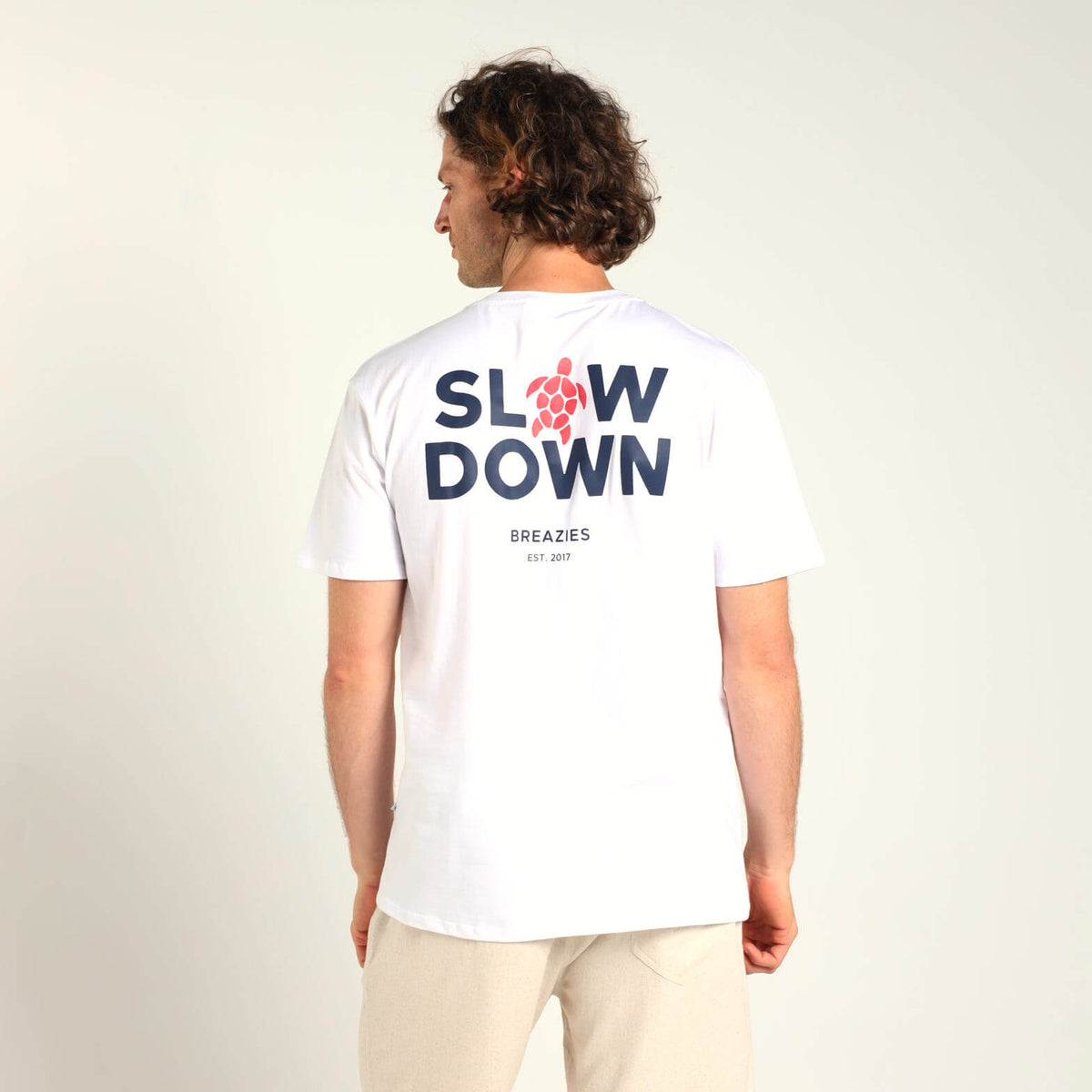 Printed Cotton Tee - Slow Down | White