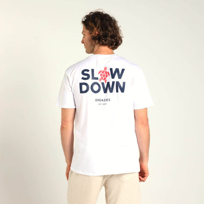 Printed Cotton Tee - Slow Down | White