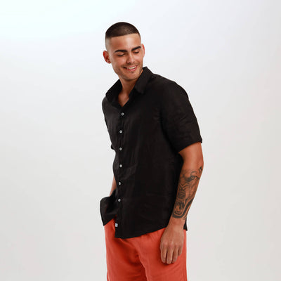 Short Sleeve Linen Shirt | Black