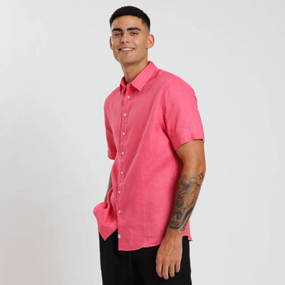 Short Sleeve Linen Shirt | Coral