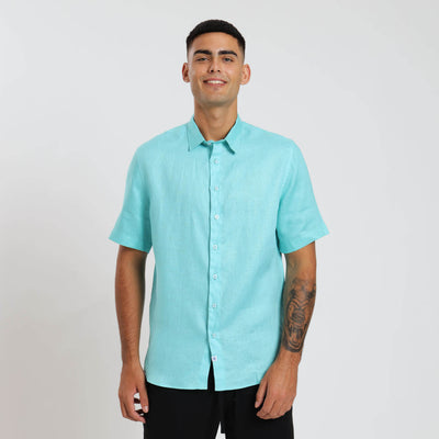 Short Sleeve Linen Shirt | Turquoise